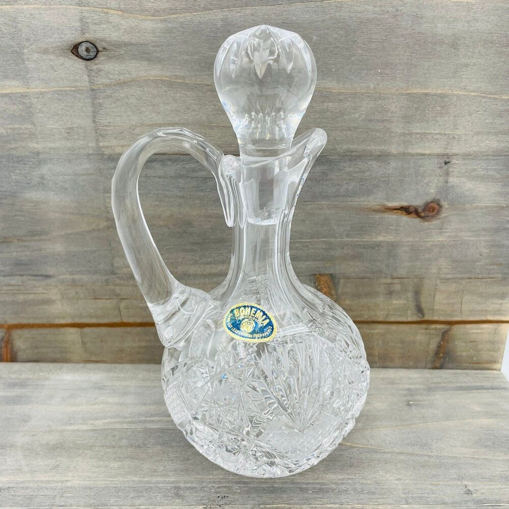 Vintage Bohemia Czechoslovaki Cut Lead Crystal Cruet w. Stopper